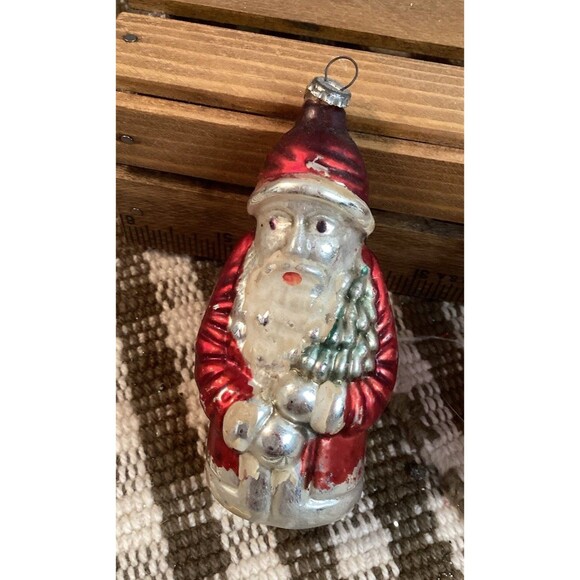 Vintage Mercury Glass Santa Claus Small Christmas Tree Ornaments Painted - Picture 3 of 11